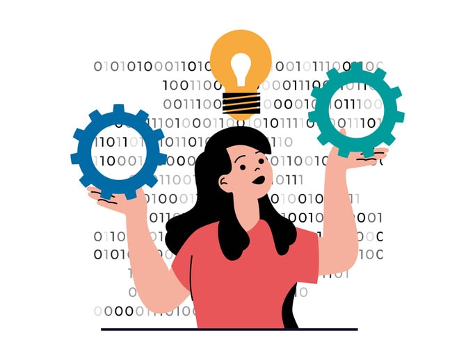 Woman working with program code