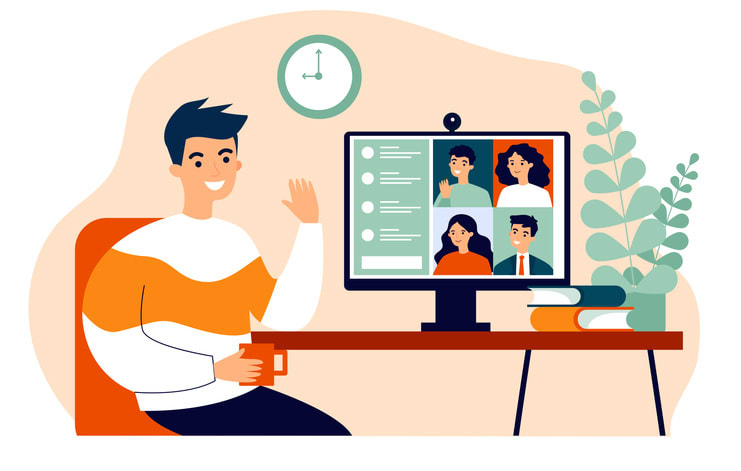 Worker using computer stock illustration