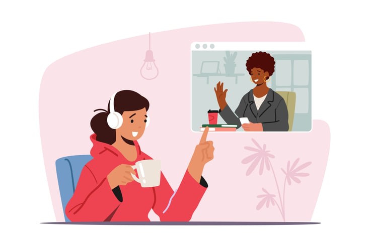 Workers Webcam Video Conference with Coworkers on Pc