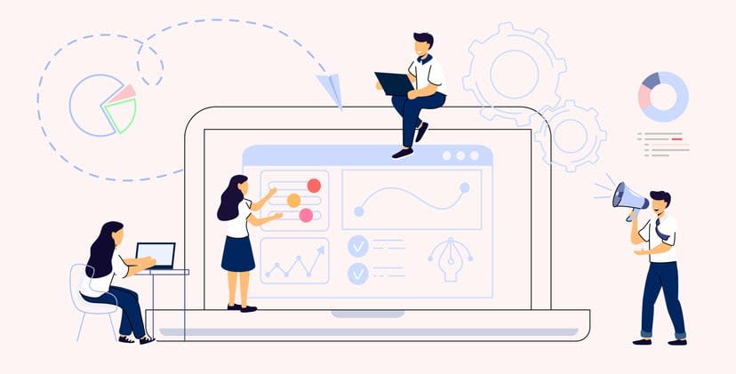 Workflow automation Workforce organization and management stock illustration