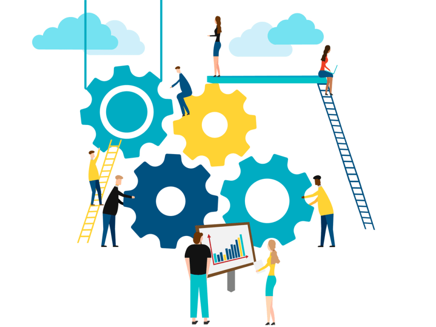 people building gear wheels